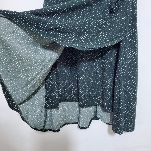 LOFT | Dark Green Polka Dot Tie Side Faux Wrap Dress - Picture 6 of 11